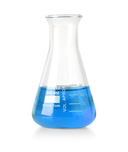 scientific flask blue liquid